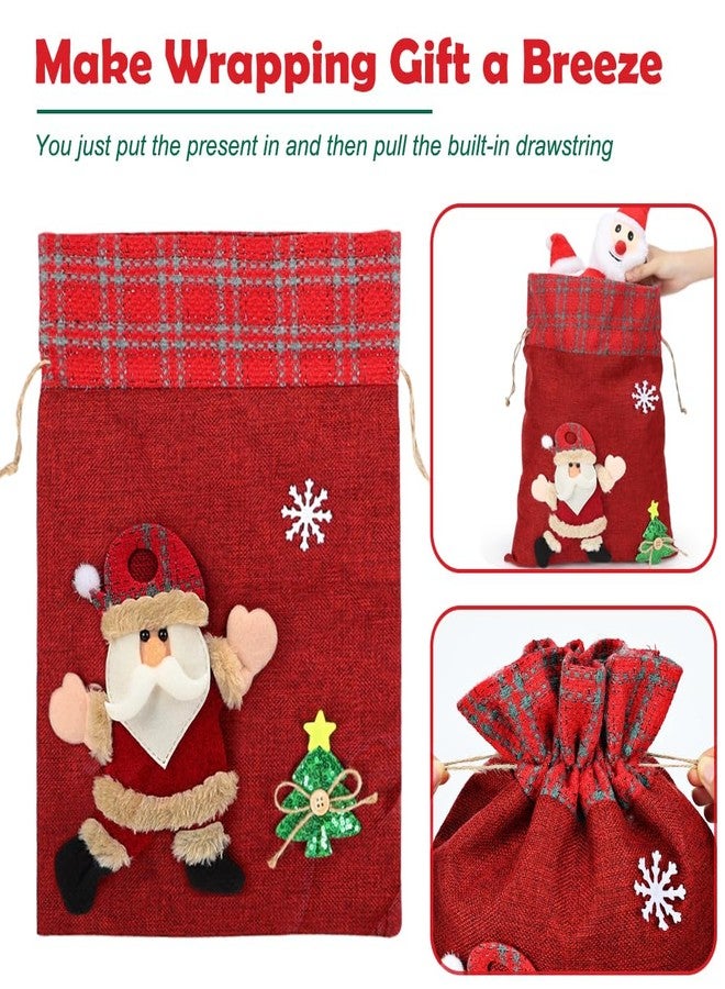 HRX Package 3D Christmas Gift Bags, 16x11 10.5x8 inch Xmas Drawstring Wrapping Bags Pouches for Holiday Goodie, Presents, Stocking Stuffers (5pcs) - Image 3